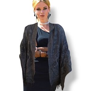 Anthro Ahujasons Beaded Merino Blend Jacquard Shawl Wrap